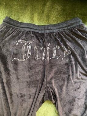 Juicy Couture Black Velour Sweatpants with Rhinestone Logo